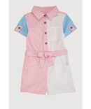 Little Girls Color Block Tie Waist Belted Romper