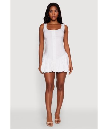 Madden Girl Button Front Mini Bubble Hem Dress