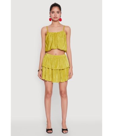 Plisse Tiered Mini Skirt