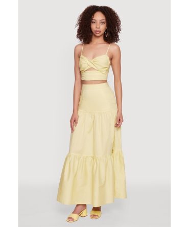 Poplin High Waist Tiered Maxi Skirt