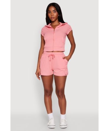 Ribbed Knit Drawstring Shorts