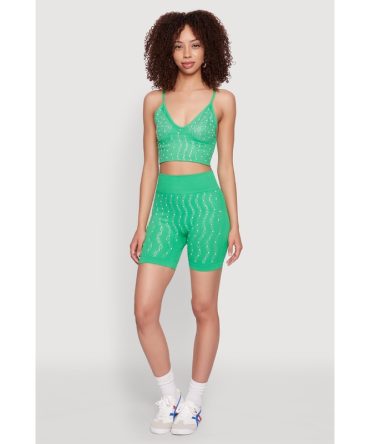 Seamless Rhinestone Faux Pearl Biker Shorts