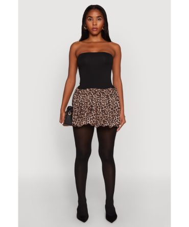 Strapless Leopard Print Bubble Hem Dress