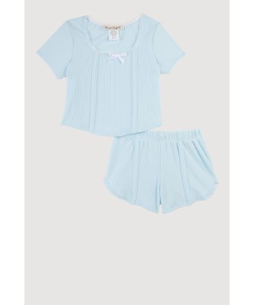 Toddler Girls Bow Detail Lace Trim Pintuck Top and Shorts