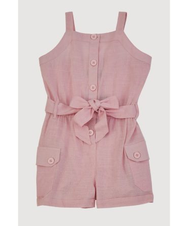Toddler Girls Button Front Tie Waist Belted Romper