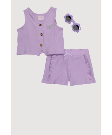 Toddler Girls Rib Knit Butterfly Vest and Shorts with Sunglasses