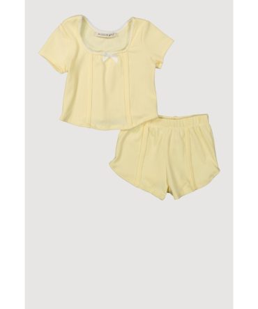 Toddler Girls Rib Knit Lace Trim Pintuck Top and Shorts