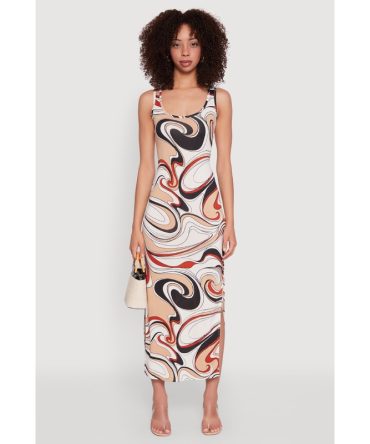 Vivid Psychedelic Swirl Print Sleeveless Tank Dress