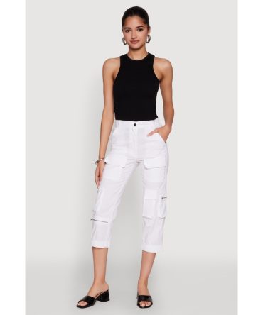 Zip Detail Capri Cargo Pants