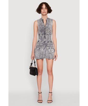 Acid Wash Zip Front Corset Mini Dress