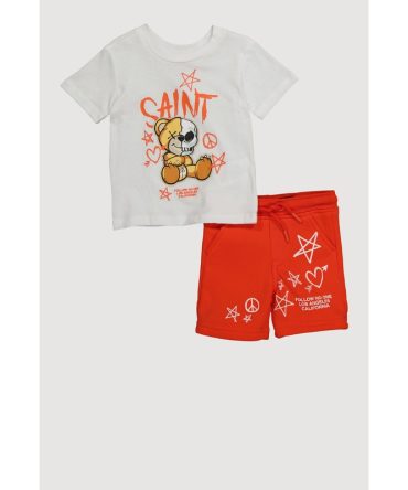 Baby Boys 12-24M Saint Teddy Graphic Tee and Sweatshorts