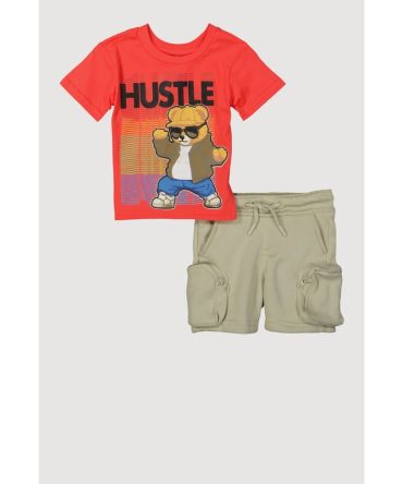 Baby Boys Hustle Teddy Graphic T-Shirt and Sweatshorts Set