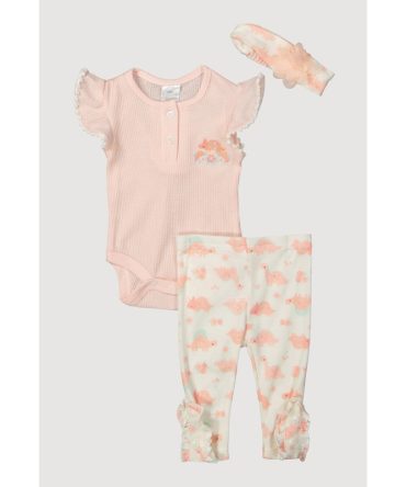 Baby Girls 0-9M Floral Dinosaur Bodysuit with Pants and Headband