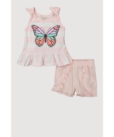 Baby Girls Glitter Peplum Top Ruffle Shorts Set