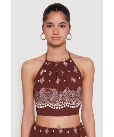 Bandana Print Cropped Halter Top