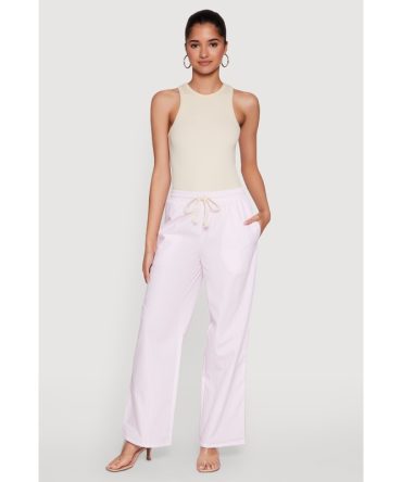 Casual Striped Drawstring Waist Wide Leg Pants