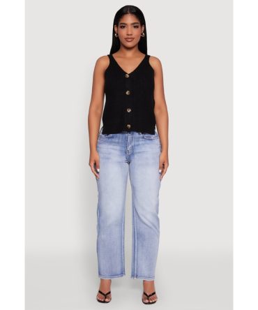 Chic Knit V Neck Button Front Sleeveless Sweater Vest