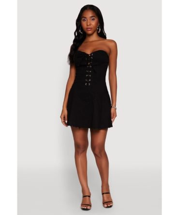 Daisy Denim Lace Up Corset Mini Dress