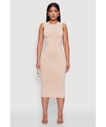 Daisy Mineral Wash Sleeveless Curve Hugging Tank Dress