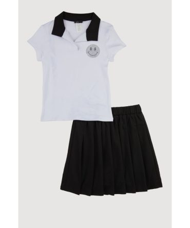Girls Chic Polo Shirt and Pleated Midi Skirt Set