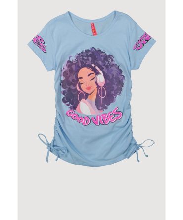 Girls Good Vibes Graphic Ruched Faux Drawstring Tee
