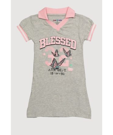 Girls Varsity Stripe Glitter Blessed Graphic Polo Dress