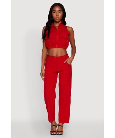 High Waisted Nylon Cargo Pants