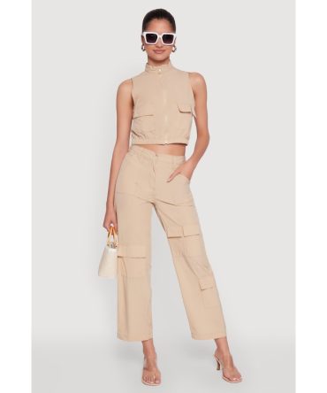 High Waisted Wide Leg Stretch Cargo Pants