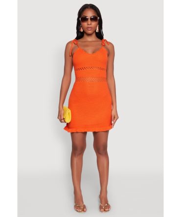 Madden Girl Crochet Cami Dress with Tie Straps and Scallop Trim