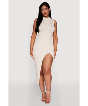 Madden Girl Sleeveless Bodycon Dress with Mock Neck and Side Slit