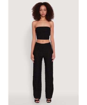 Mesh Lettuce Edge Ruffle Casual Straight Pants