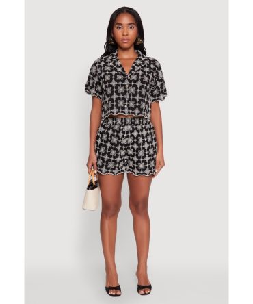 Patterned Decorative Stitch Shorts