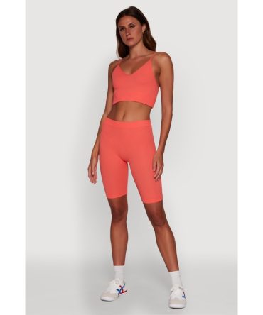 Seamless High Waisted Ribbed Knit Bike Shorts