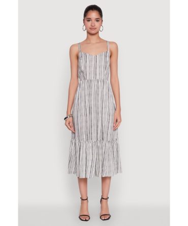 Striped Tiered Cami Dress with Sweetheart Neckline