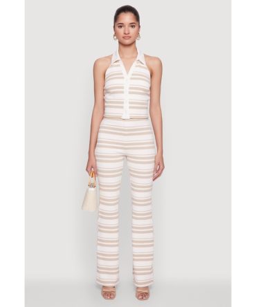 Textured Knit Striped Flared Pants