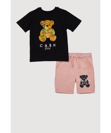 Toddler Boys Cash Rules Teddy Graphic Tee and Sweatshorts