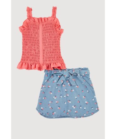 Toddler Girls 2-Piece Set with Square Neck Tank and Skirt