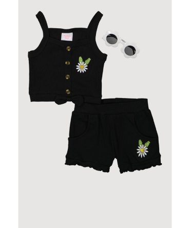 Toddler Girls Daisy Detail Tank Top and Shorts with Sunglasses