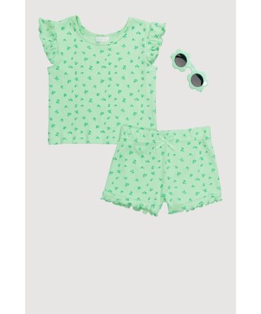 Toddler Girls Ditsy Print Top and Shorts with Sunglasses