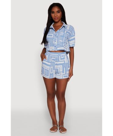Trendy High Waisted Crepe Knit Shorts with Elastic Waist