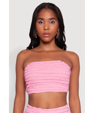 Trendy Mesh Lettuce Edge Tube Top with Cropped Hem