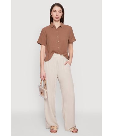Trendy Smocked Paper Bag Waist Palazzo Pants
