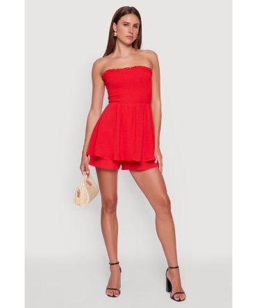 Airy Smocked Peplum Tube Romper