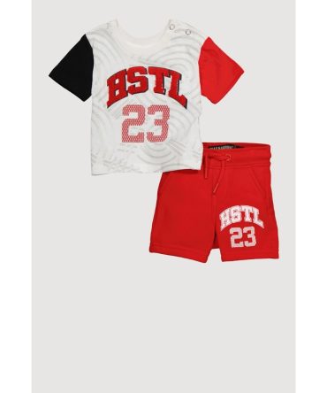 Baby Boys Chenille Graphic T Shirt and Sweatshorts