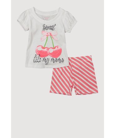 Baby Girls 0-9M Sweet Like My Mama Glitter T Shirt and Striped Bike Shorts Set
