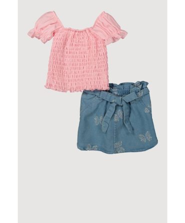 Baby Girls 12-24M Smocked Peasant Top and Butterfly Print Skirt