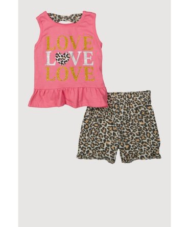 Baby Girls 2-Piece Glitter Graphic Top and Shorts Set