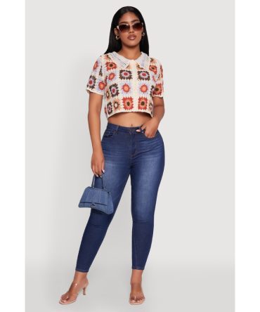 Boho Crochet Shirt with Cropped Hem and Classic Fit