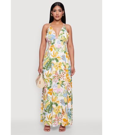Chic Floral Sleeveless Sundress with Side Slit and Caged Back