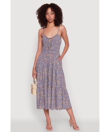 Ditsy Floral Tiered Sundress with Tie Front Keyhole